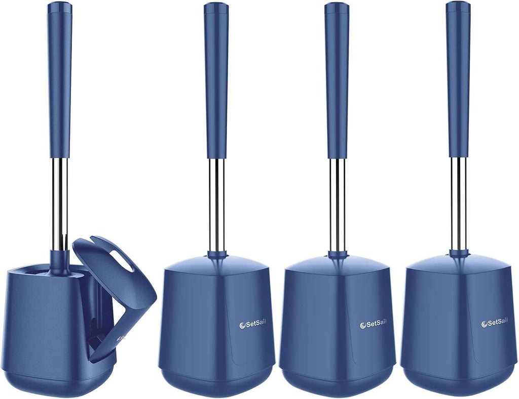 SetSail Toilet Brush and Holder, Self Closing Lid Toilet Bowl Brushes Holder and Extra Long Handle Ventilated Toilet Brush Set for Bathroom Cleaning, Nylon Bristles, Black