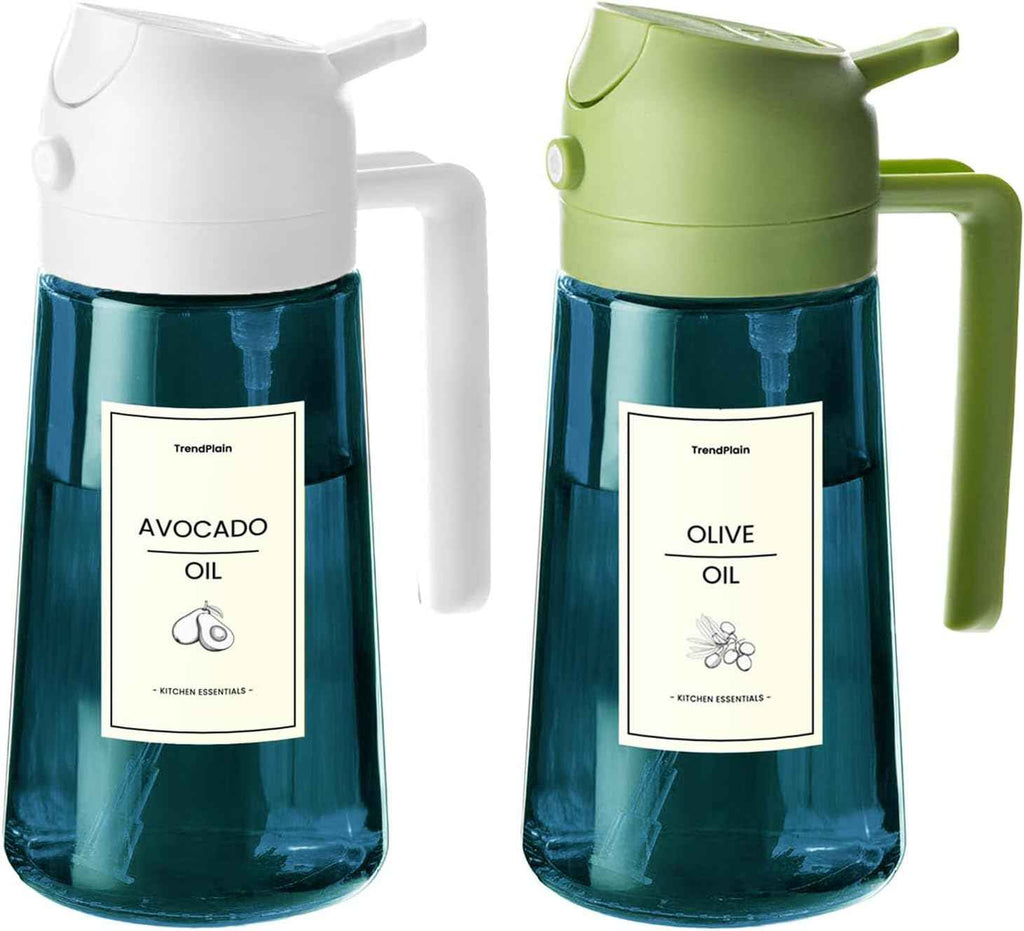 TrendPlain 16oz/470ml Blue Glass Olive Oil Sprayer for Cooking - 2 in 1 Olive Oil Dispenser for Kitchen Gadgets, Air Fryer, Salad, and BBQ - Navy