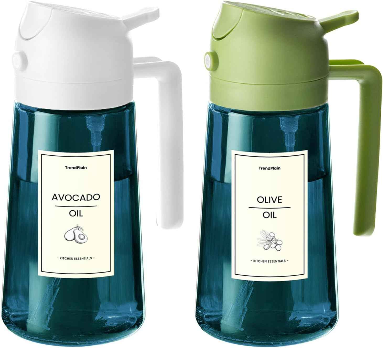 TrendPlain 16oz/470ml Blue Glass Olive Oil Sprayer for Cooking - 2 in 1 Olive Oil Dispenser for Kitchen Gadgets, Air Fryer, Salad, and BBQ - Navy