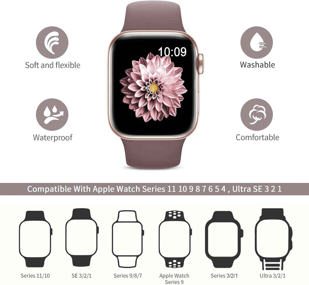 6 pack sport bands for apple watch series 11-1 38mm, 40mm, 41mm, 42mm, 44mm, 45mm, 46mm, 49mm in silicone waterproof strap