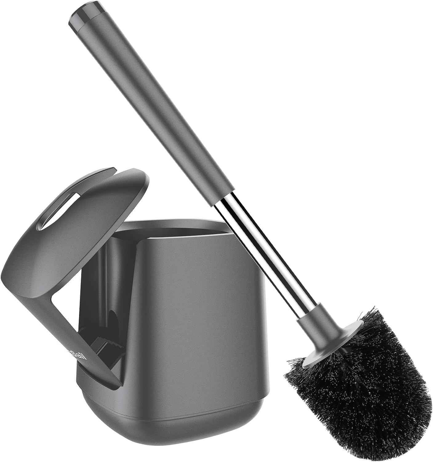 SetSail Toilet Brush and Holder, Self Closing Lid Toilet Bowl Brushes Holder and Extra Long Handle Ventilated Toilet Brush Set for Bathroom Cleaning, Nylon Bristles, Black