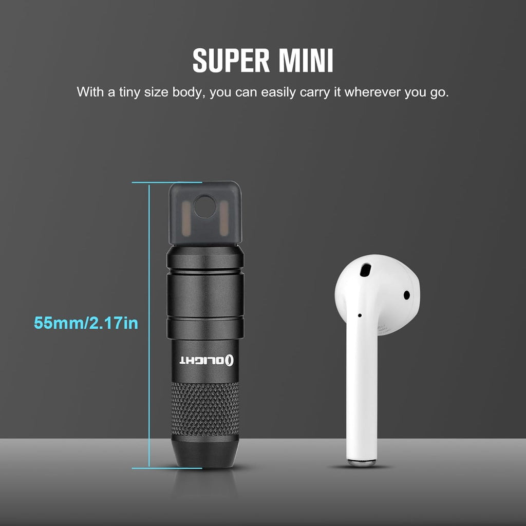 Olight imini 2 EDC rechargeable keychain flashlight, 50 lumens, compact and portable mini LED keyring light with built-in battery, ideal for everyday carry and emergencies, black