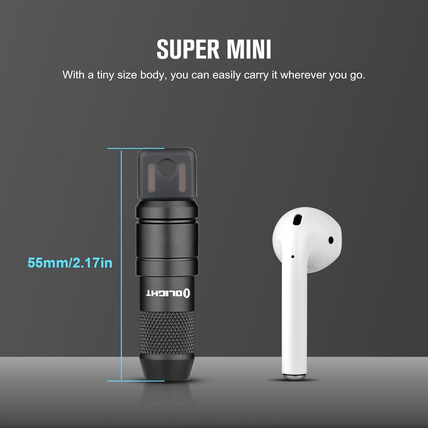 Olight imini 2 EDC rechargeable keychain flashlight, 50 lumens, compact and portable mini LED keyring light with built-in battery, ideal for everyday carry and emergencies, black
