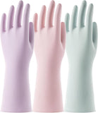COOLJOB 3 Pairs Colorful Household Gloves with Cotton Liner & Non-slip Grip, Water Resistant Reusable Dish Washing Rubber Gloves for Kitchen & Bathroom Cleaning, Small