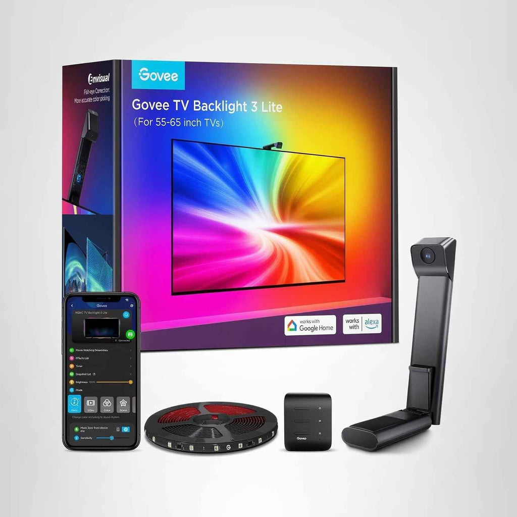 govee tv backlight 3 lite 55-65 inch rgbicw wi-fi led strip lights with camera voice and app control