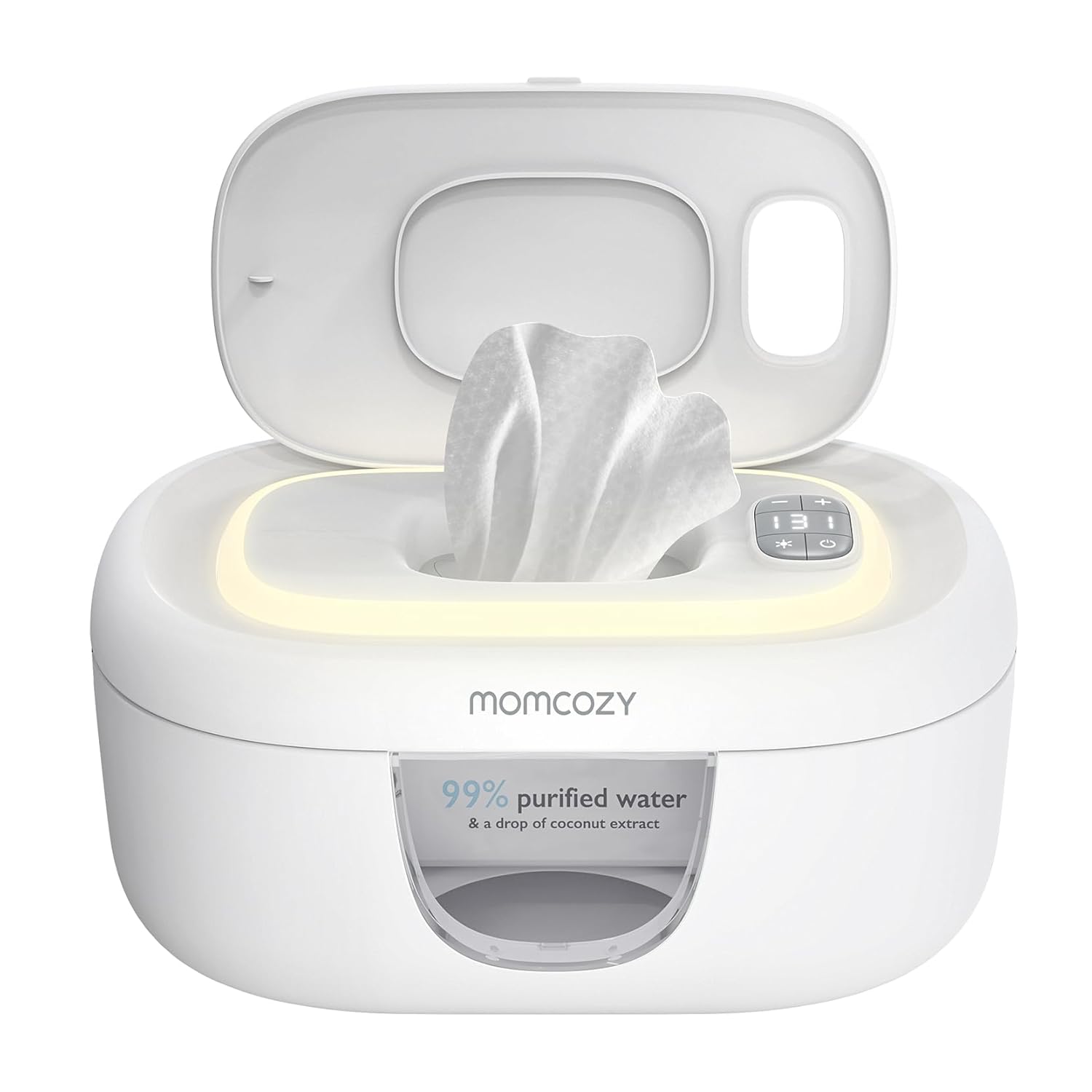 Momcozy baby wipe warmer with large capacity, spring design, fast heating, and night light