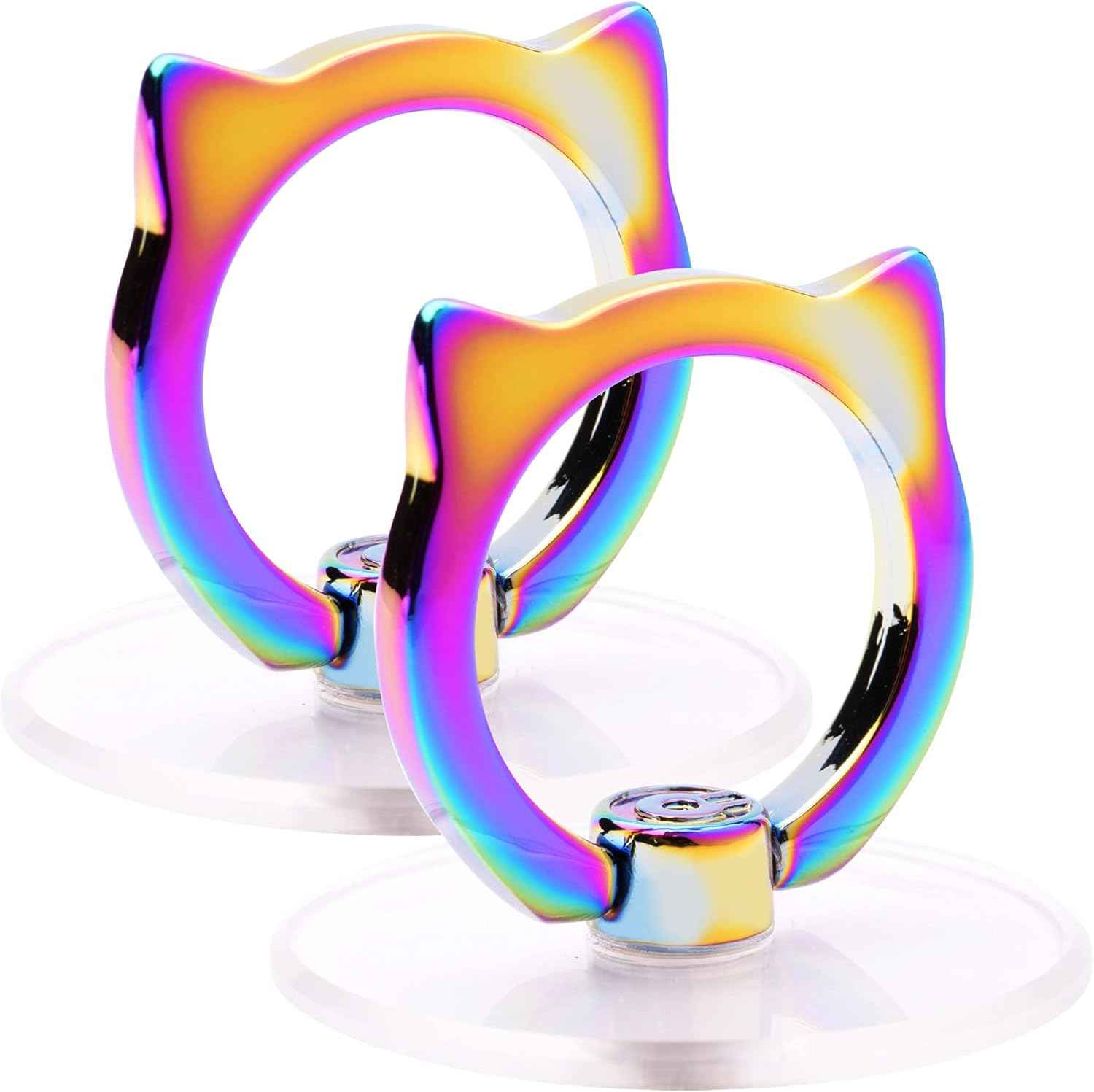 Cat Phone Ring Holder - EI Sonador Clear Cell Phone Ring Holder Transparent Stand Finger Grip (1 Silver + 1 Rose Gold Cat)