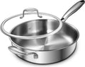 EWFEN 12 Inch Tri-Ply Stainless Steel Frying Pan, Compatible with All Cooktops Up to 600℉, Large Frying Pan with lids, Induction-Ready Skillet, Dishwasher and Oven Safe, Even Heat, 12" Saute Pan+Lid