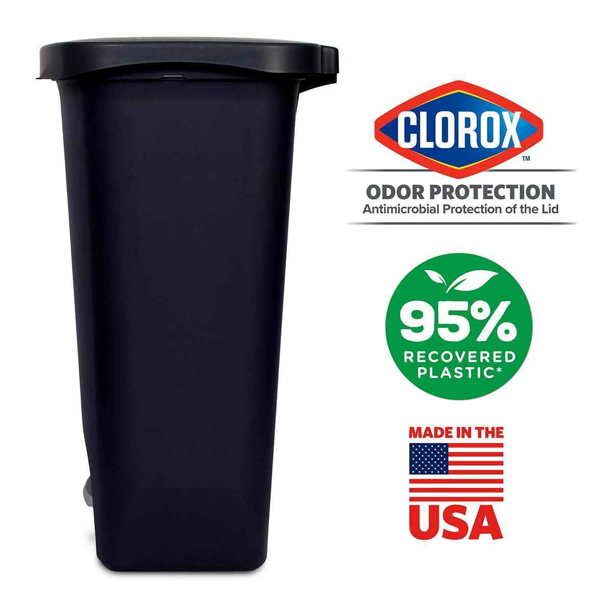 Glad 13 Gallon Trash Can | Plastic Kitchen Waste Bin with Odor Protection of Lid | Hands Free with Step On Foot Pedal