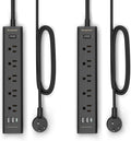 black 2-pack power strip with 5 outlets, 3 usb ports, 1250w surge protector, 5ft cord, wall mount for home office