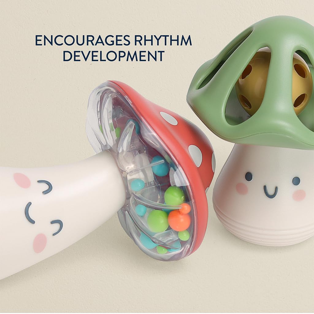 Itzy Ritzy Mini Maracas Musical Rattle Toy – Sensory Baby Toy with Rattle Beads & Jingle Ball for Motor Skills & Auditory Development – for Ages 0 Months and Up (Mushroom)