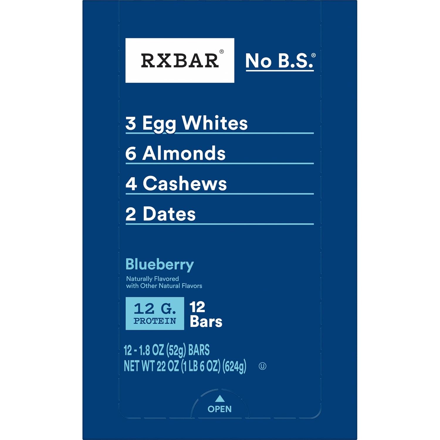 RXBAR Blueberry Protein Snack Bars, 22oz Box, 12 Count, Gluten Free, Kosher Pareve