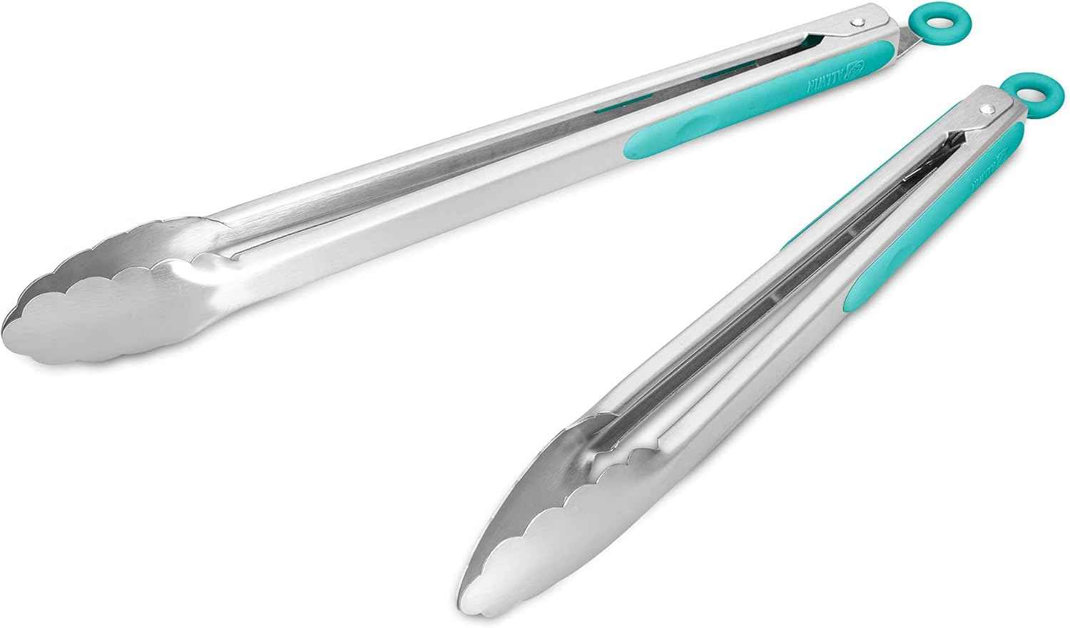 304 Stainless Steel Kitchen Cooking Tongs, 9" and 12" Set of 2 Sturdy Grilling Barbeque Brushed Locking Food Tongs with Ergonomic Grip, Black