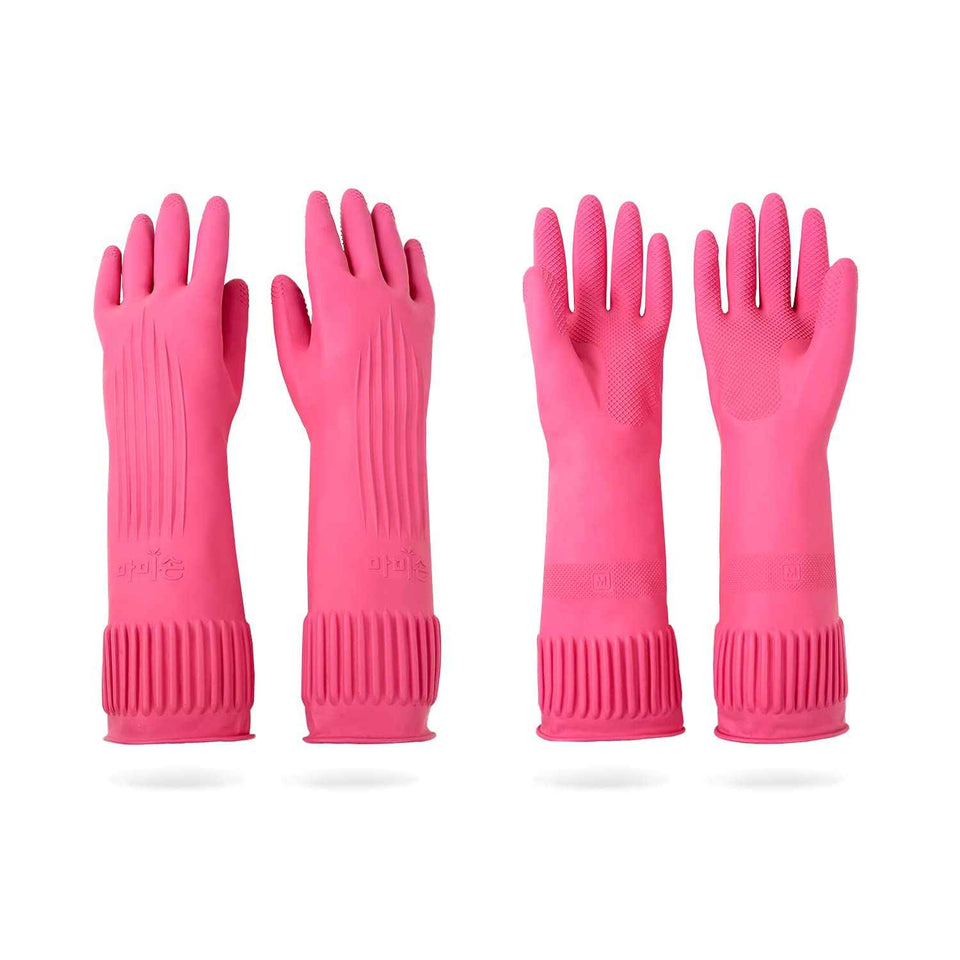Mamison 2 Pairs Reusable Waterproof Household Dishwashing Cleaning Rubber Gloves, Non-Slip Kitchen Glove (Pink, Medium (Pack of 2))