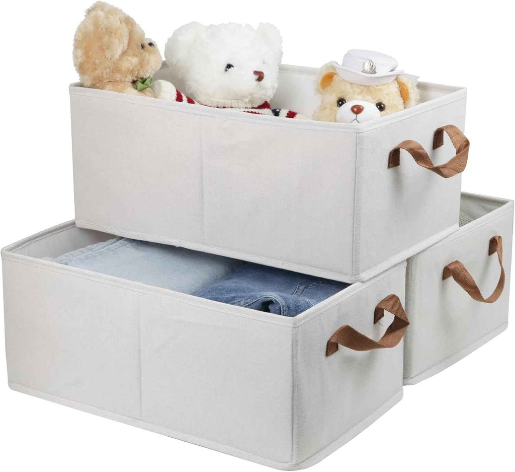Pack of 3 Large Capacity Storage Bins Closet Organizer System, Sturdy Foldable Storage Boxes for Organizing Clothing, Sheets, Toys, Books - Shelf Organizer Shelves Basket Storage Bin