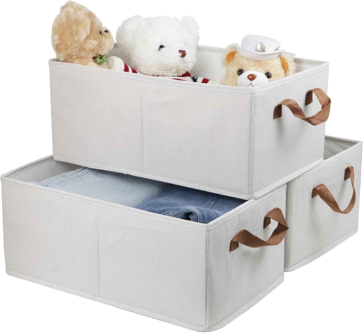 Pack of 3 Large Capacity Storage Bins Closet Organizer System, Sturdy Foldable Storage Boxes for Organizing Clothing, Sheets, Toys, Books - Shelf Organizer Shelves Basket Storage Bin