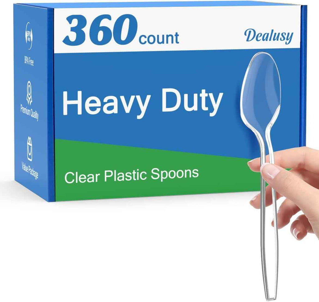360 Count Clear Plastic Spoons Disposable, BPA-Free, Heat Resistant, Heavy Duty, Premium Spoons for Party Supply