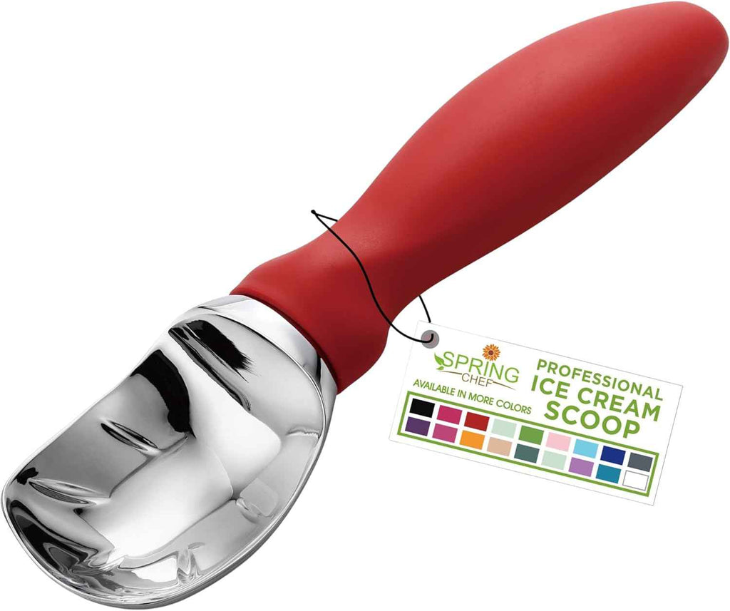 Spring Chef Heavy Duty Ice Cream Scoop with Comfortable Handle - Professional Ice Cream Scooper for Gelato, Sorbet, Cookie Dough, Melon, Frozen Yogurt - Dishwasher Safe Metal Kitchen Tool - Black