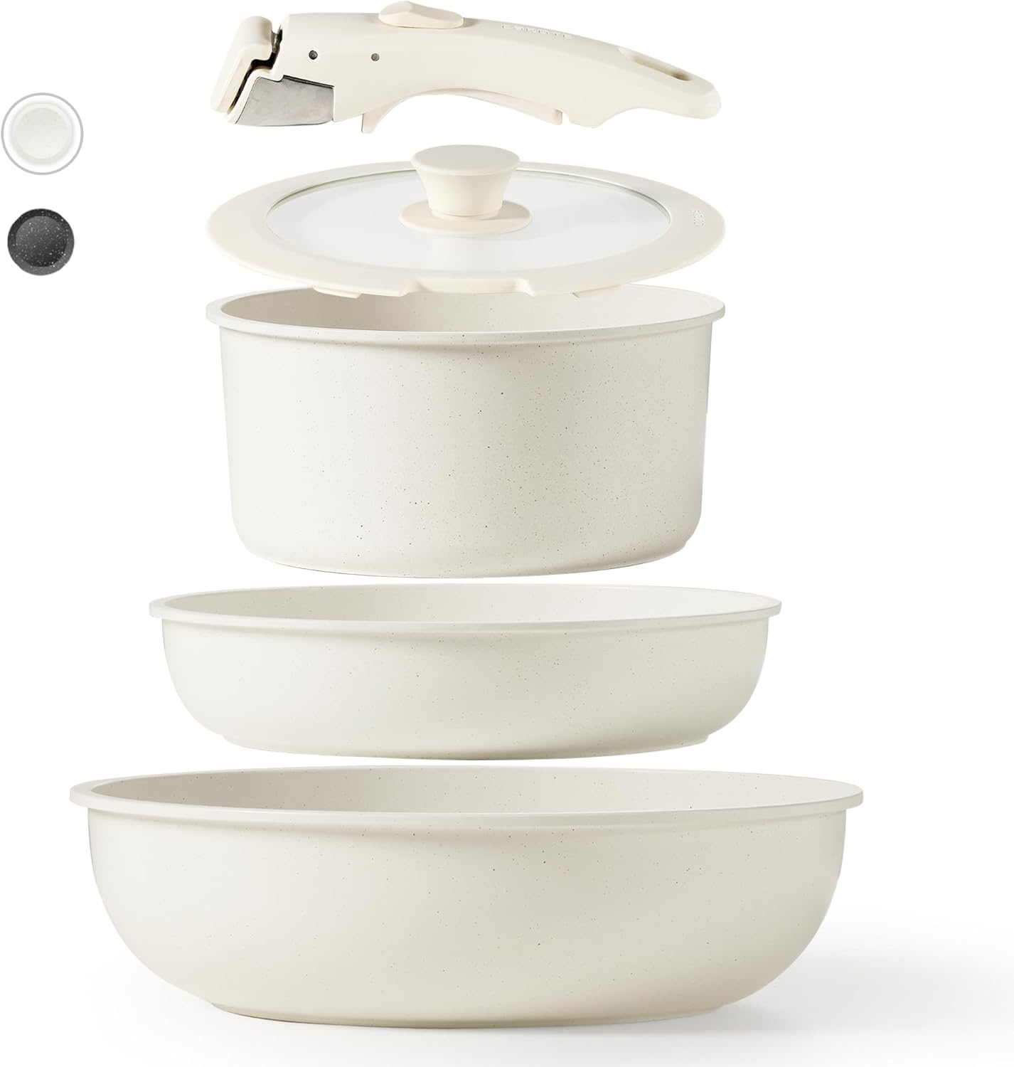 CAROTE 17pcs Nonstick Cookware Set with Detachable Handle, Induction Kitchen Cookware for RV, Camping, and Travel