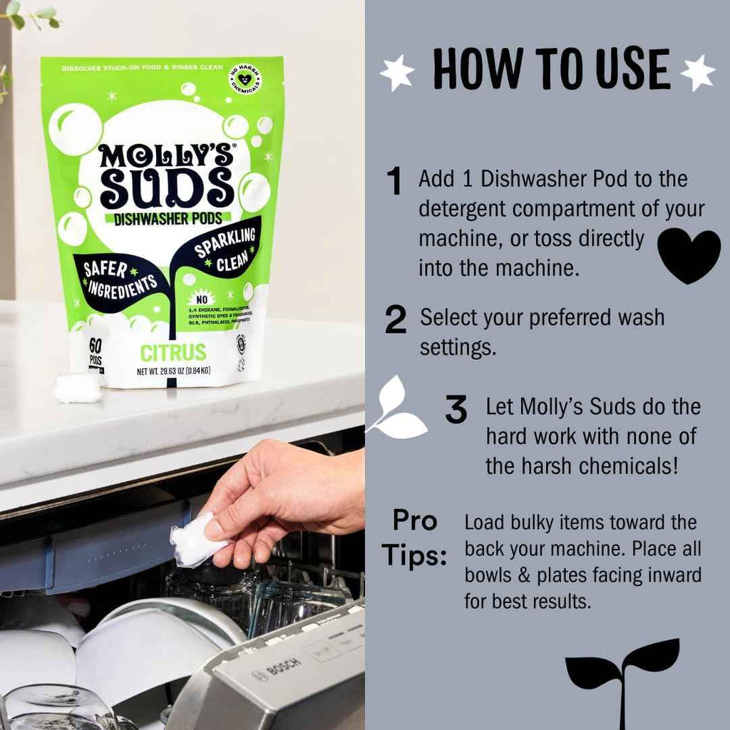 Molly's Suds Unscented Dishwasher Pods: Grease-Cutting, Residue-Free Cleaning for Sparkling Dishes