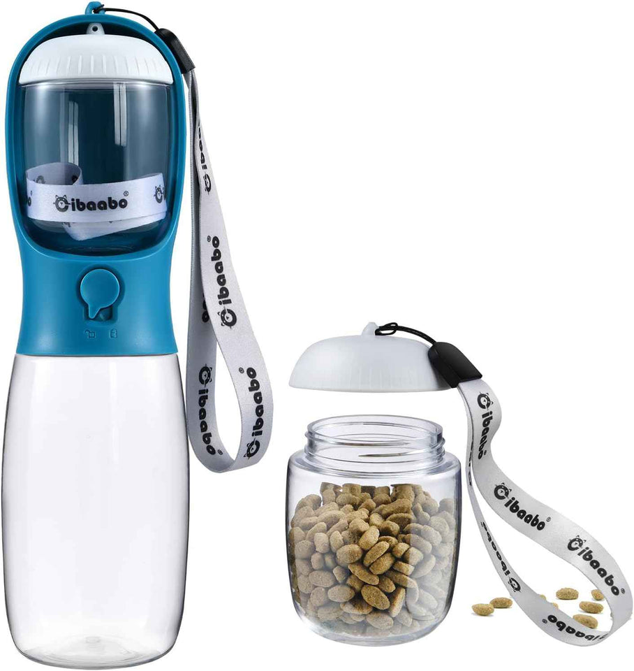Dog Water Bottle with Food Container, Travel Puppy Water Bowl, Portable Pet Dispenser, Dog Gift Stuff Accessories Items, Puppy Essentials Necessities for Yorkie Cat Walking and Hiking