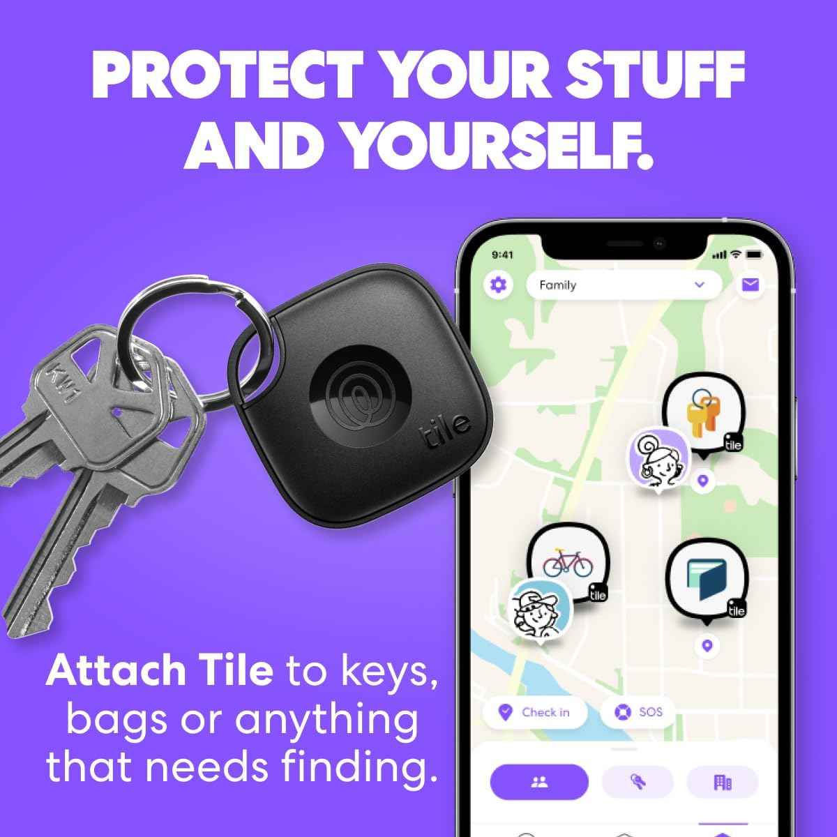 Tile by Life360 Mate - Bluetooth tracker for keys, bags, and more with phone finder and SOS alert