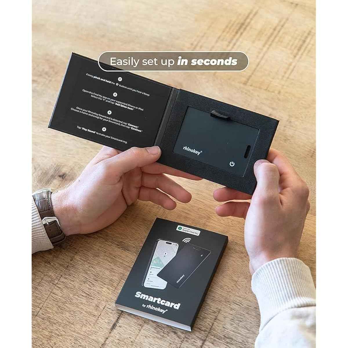 Wallet Tracker Card Works with Apple Find My (iOS Only) Slim 0.07in Rechargeable IP68 Waterproof Tracker Item Finder AirTag Card with Keychain Hole Mens Valentines Gifts