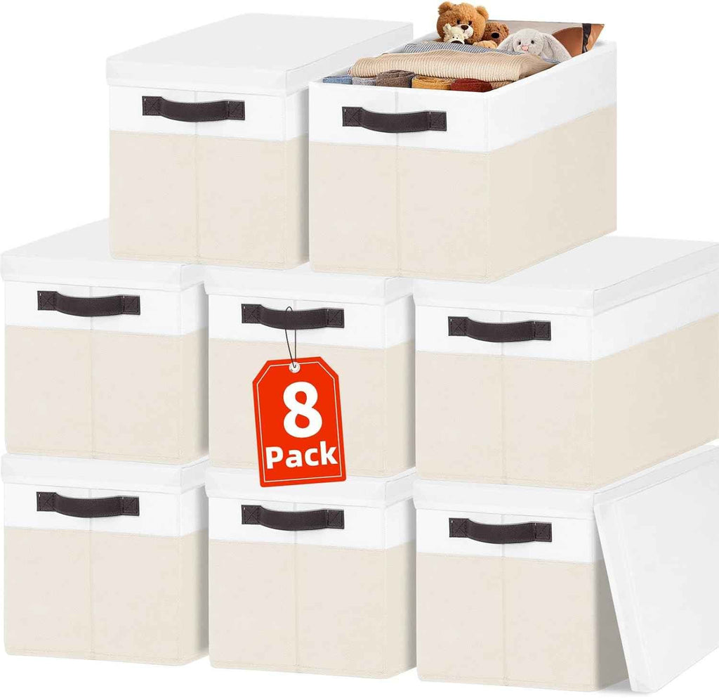 Large Closet Storage Baskets Bins with Lids 4 Pack, Storage Baskets for Organizing Shelves Nursery Bedroom, Home Dorm Closet Organizers Cubes for Clothes Toys Blanket Book - Stackable -14x10x9.5