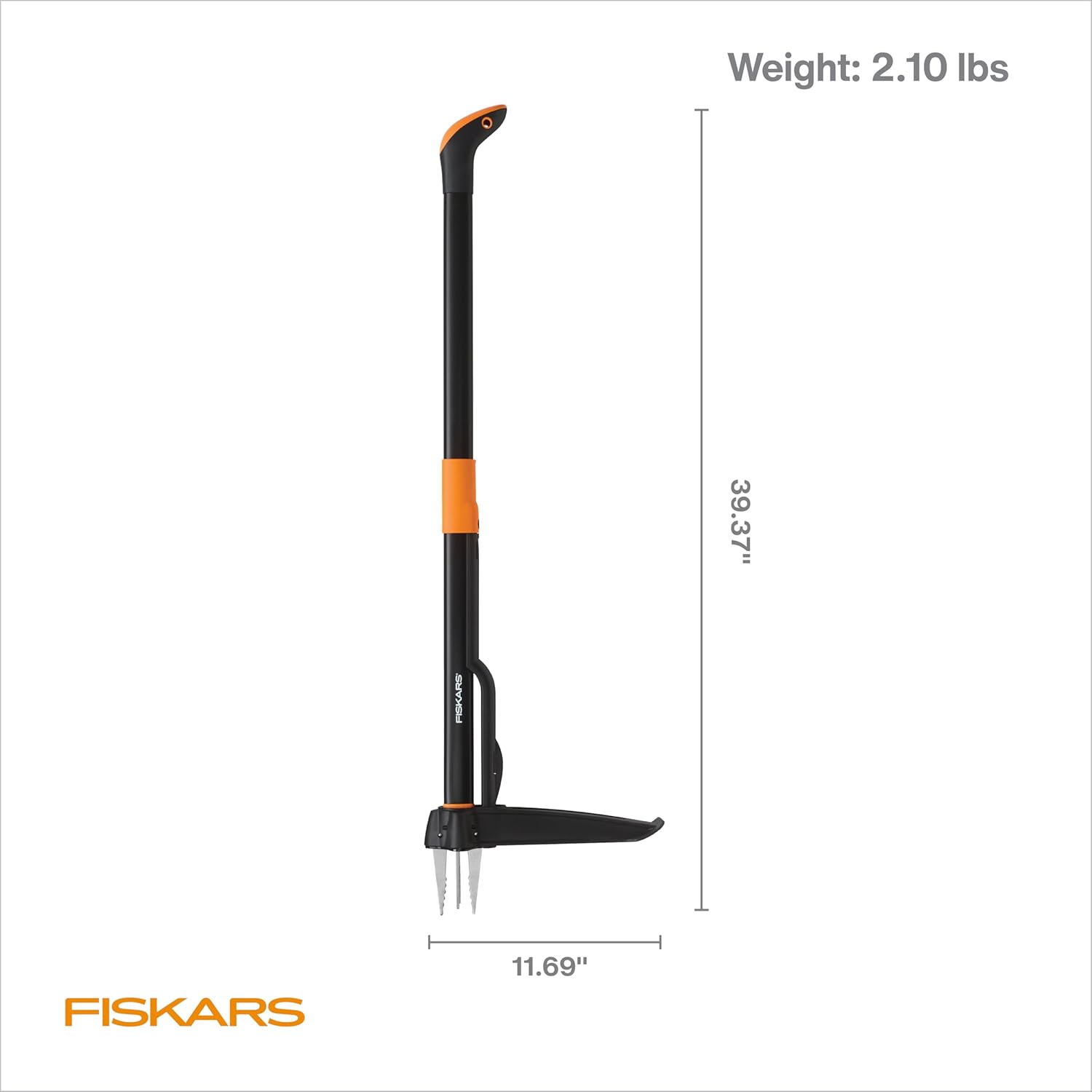 Fiskars Stand-Up Weed PLller Tool, 4 Serrated Stainless Steel Claws Grip Roots for Permanent Removal, Reinforced Foot Platform Penetrates Tough Soil, Easy-Eject & Ergonomic Offset Handle, 39"
