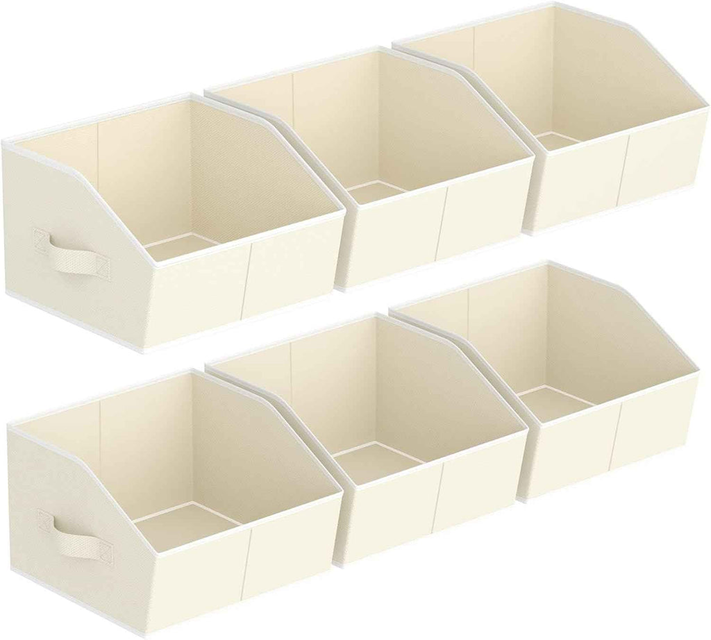 Closet Organizers Bins 6 Packs - Large Closet Shelf Organizer with Handles, Fabric Trapezoid Storage Bins, Collapsible Storage Cubes for Clothes, Towels, Light Gray