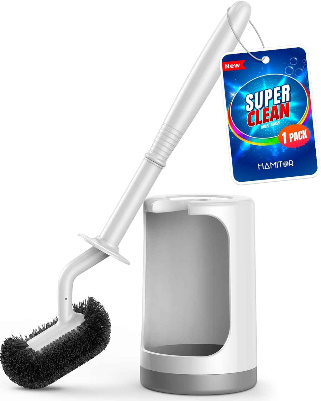 White hamitor curved toilet brush holder set for small rv bathrooms with hidden scrubber and compact design
