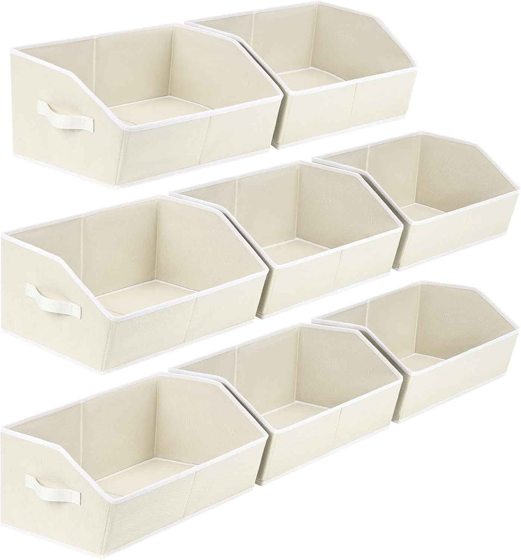 Closet Organizers Bins 6 Packs - Large Closet Shelf Organizer with Handles, Fabric Trapezoid Storage Bins, Collapsible Storage Cubes for Clothes, Towels, Light Gray