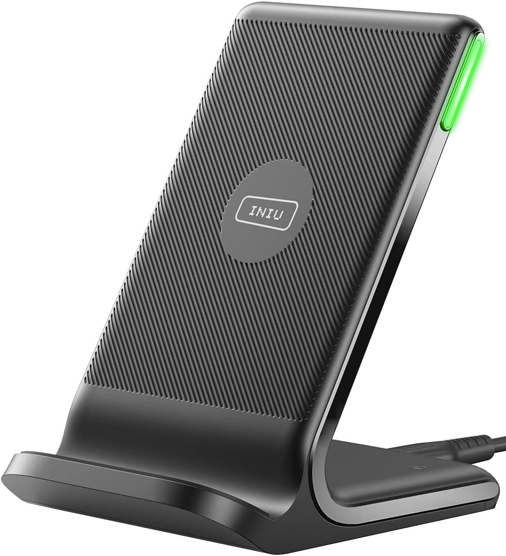 INIU Wireless Charger, 15W Fast Qi Certified Wireless Charging Station with Sleep-Friendly Adaptive Light Compatible with iPhone 16 15 14 13 Pro XS 8 Plus Samsung Galaxy S25 S24 S23 Note 20 Google etc - ShopUS