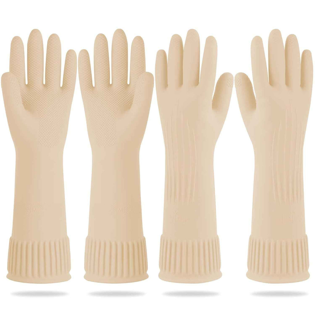 Mamison 2 Pairs Reusable Waterproof Household Dishwashing Cleaning Rubber Gloves, Non-Slip Kitchen Glove (Pink, Medium (Pack of 2))