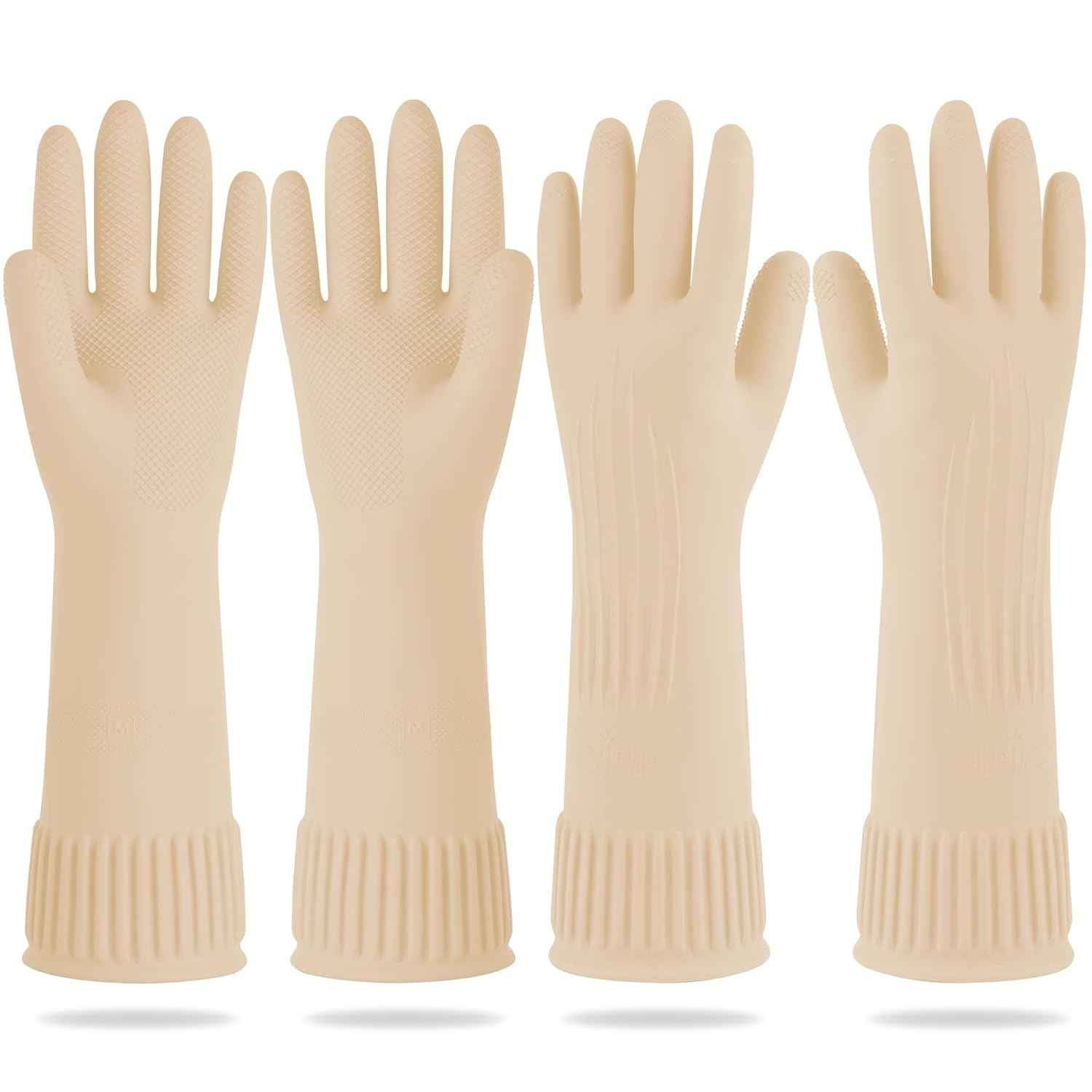 Mamison 2 Pairs Reusable Waterproof Household Dishwashing Cleaning Rubber Gloves, Non-Slip Kitchen Glove (Pink, Medium (Pack of 2))