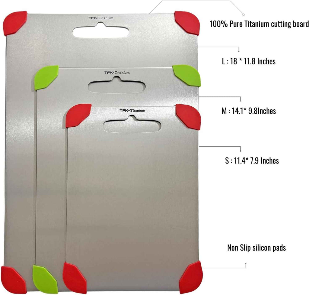 100% Pure Titanium Cutting Board with Non Slip Silicon Pads for Kitchen, Non Toxic and Dishwasher Safe