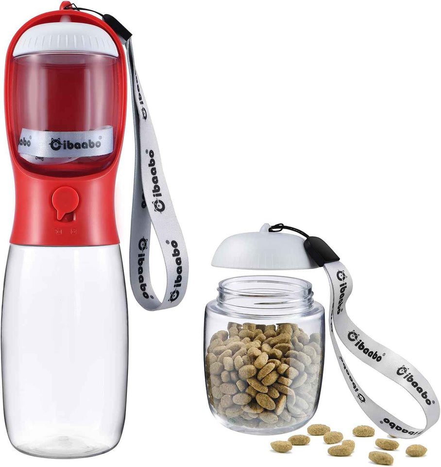Dog Water Bottle with Food Container, Travel Puppy Water Bowl, Portable Pet Dispenser, Dog Gift Stuff Accessories Items, Puppy Essentials Necessities for Yorkie Cat Walking and Hiking