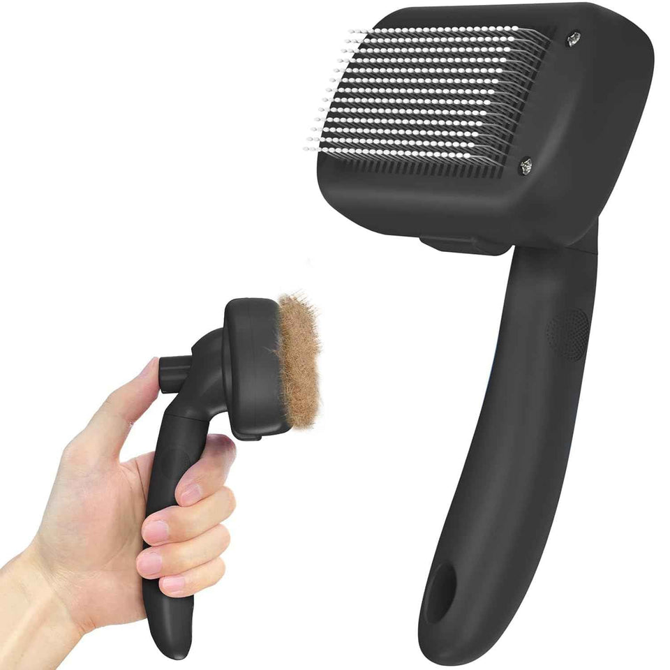 Self-Cleaning Shedding Brush for Medium to Long Haired Dogs, Cats, and Puppies, Skin Friendly Grooming Tool, Black