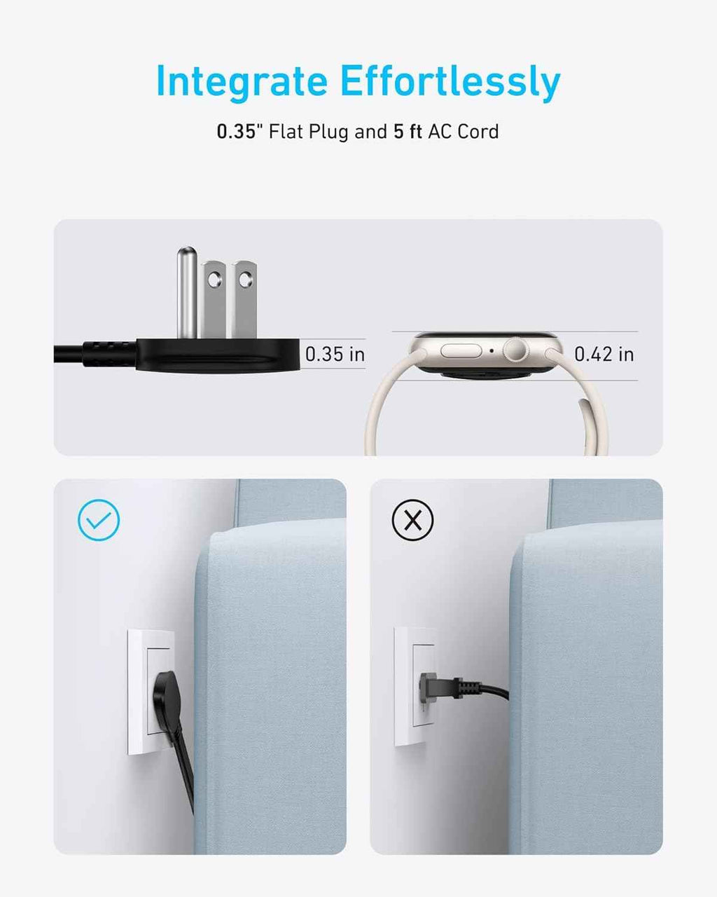 Anker 300J Flat Plug 10-in-1 Ultra Thin Power Strip with 6 AC, 2 USB-A & 2 USB-C Ports, Extension Cord, Desk Charging Station for Home, Office, College, Dorm, 5 Feet, Black