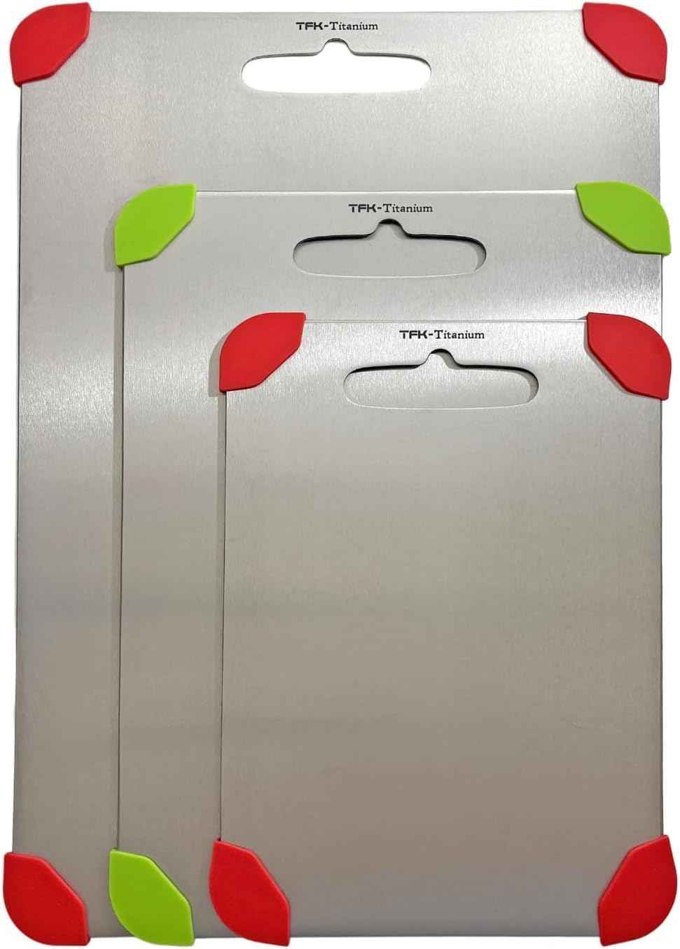 100% Pure Titanium Cutting Board with Non Slip Silicon Pads for Kitchen, Non Toxic and Dishwasher Safe