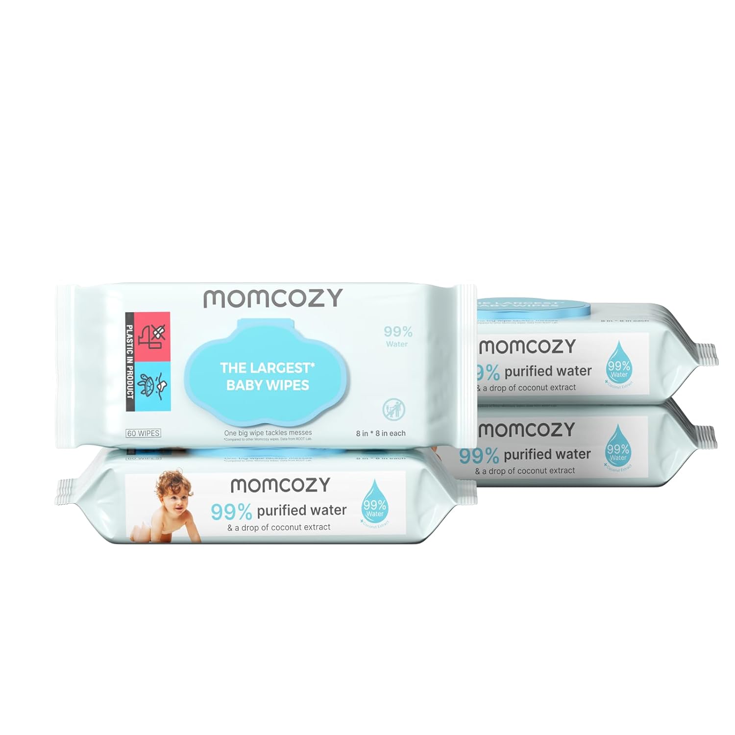 Momcozy extra large, 99% water based, unscented and hypoallergenic baby wipes for sensitive skin