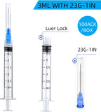 100 Pack Disposable 3ml/cc Lab Syringes with 23Ga 1 Inch Needle Luer Lock, Individually Sealed Packed