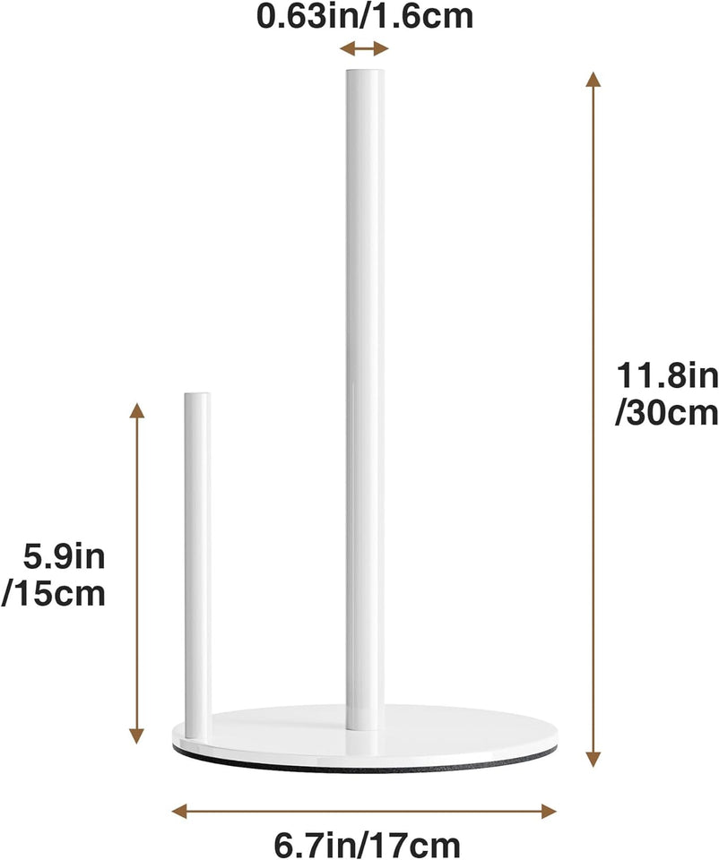 Paper Towel Holder White Kitchen Roll Holder, Paper Towel Holder for Kitchen Roll Organize, Countertop Roll Dispenser with Weighted Base