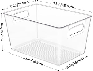 YIHONG 6 Pack Clear Pantry Organizer Bins, Plastic Containers with Handle for Kitchen,Freezer,Cabinet,Closet,Bathroom Under Sink Storage