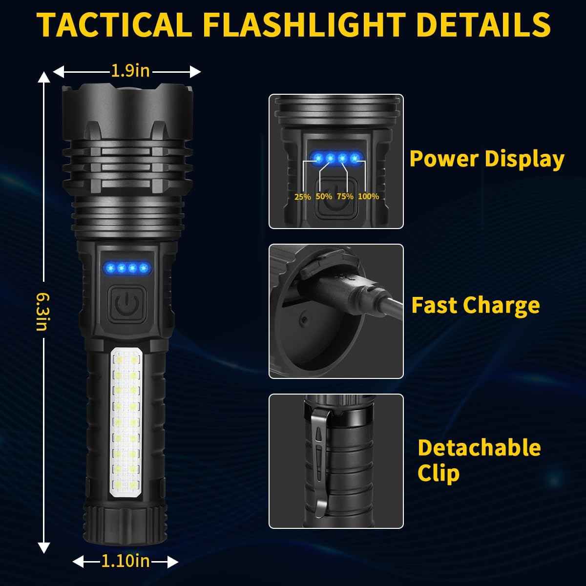 7-mode rechargeable flashlights, 2-pack, high lumens, adjustable, tactical LED flashlights