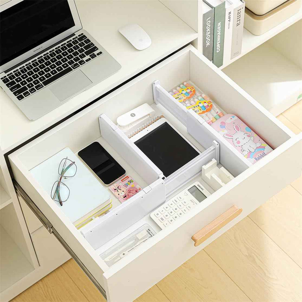 Adjustable plastic drawer dividers for clothes, kitchen, and office storage, 3-pack