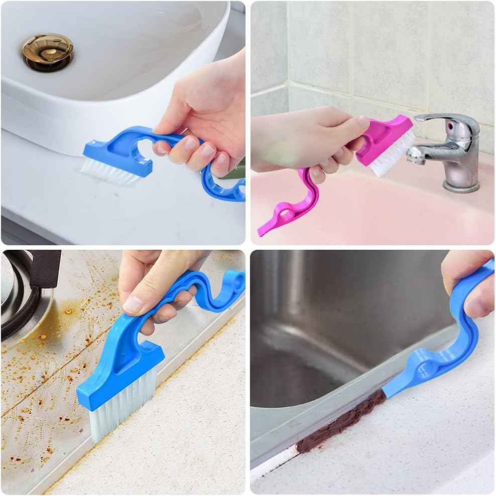6pc hand-held groove gap cleaning tools crevice brush kit with adjustable collapsible dustpan for easy cleaning