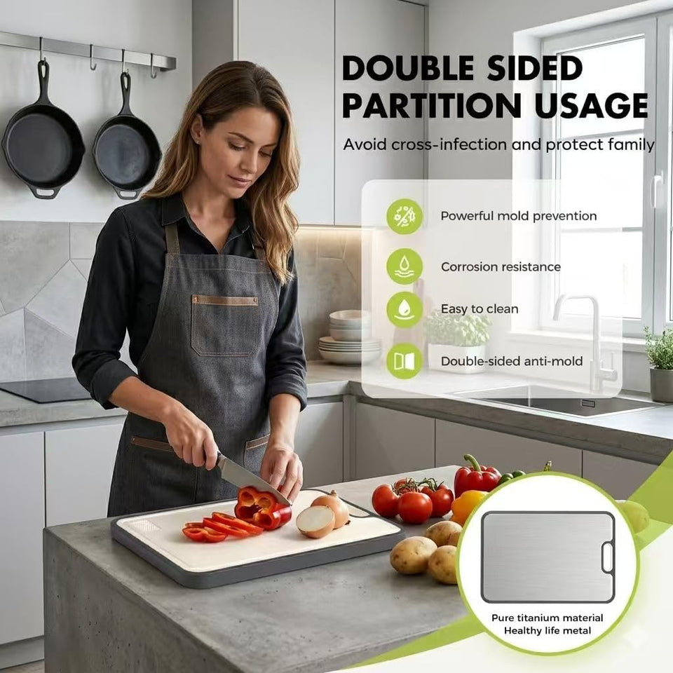 Sumzzz Titanium Cutting Board for Kitchen, Non Toxic 2-in-1 Cutting Board Double Sided Food Grade PLre Titanium, Knife Friendly Easy to Clean Large Size 15”×10.3”