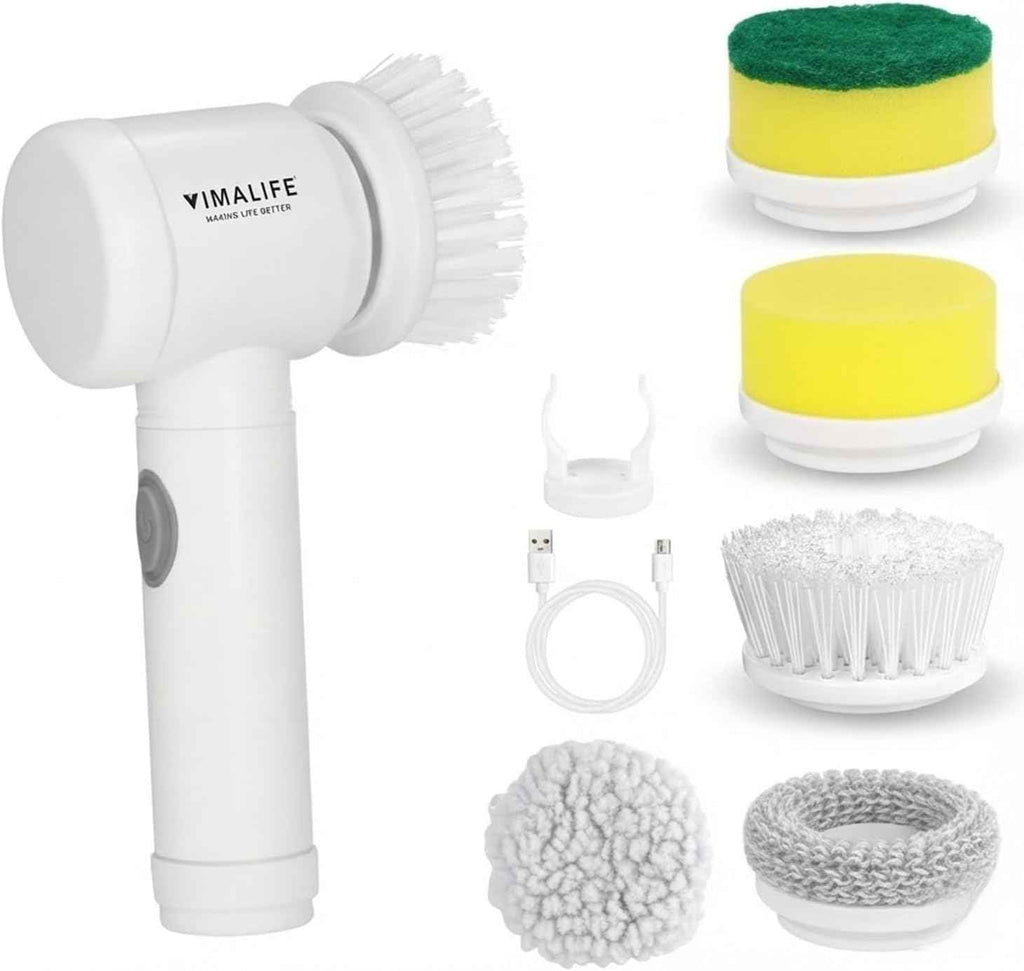 VIMALIFE Electric Spin Scrubber - Cordless, IPX6 Waterproof, 5 Replaceable Heads for Bathroom, Tiles, Car Wash, Kitchen Cleaning