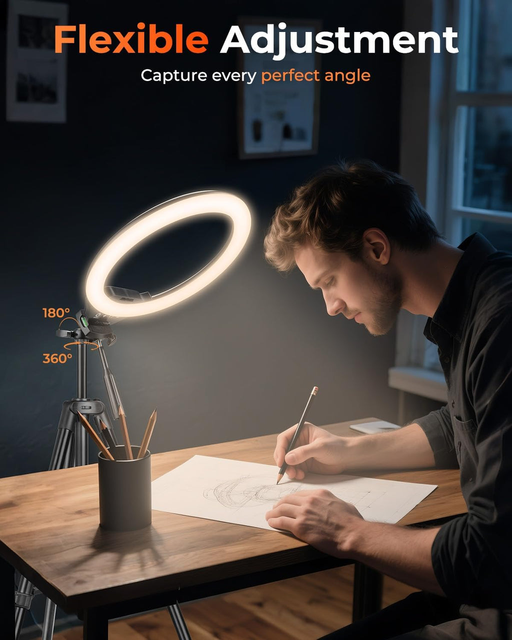 Sensyne 10'' Ring Light with 50'' Extendable Tripod Stand, LED Circle Lights with Phone Holder for Live Stream/Makeup/YouTube Video/TikTok, Compatible with All Phones